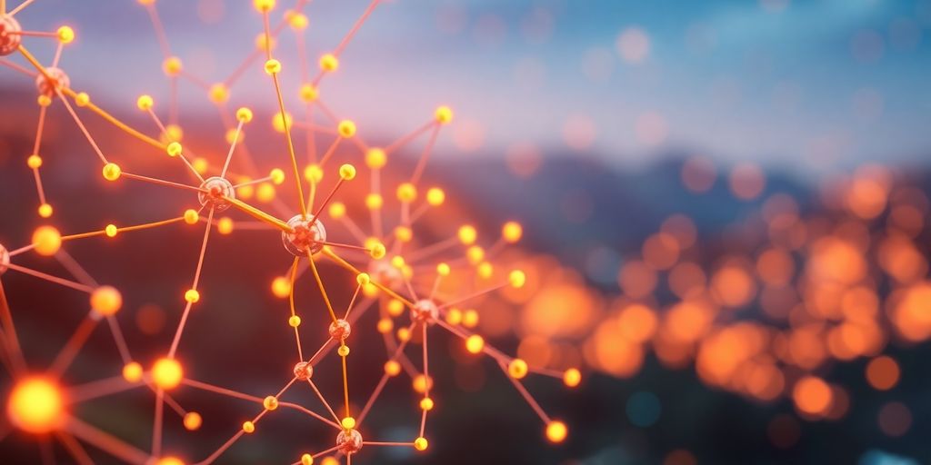Futuristisches Bild eines neuronalen Netzwerks mit leuchtenden Verbindungen.